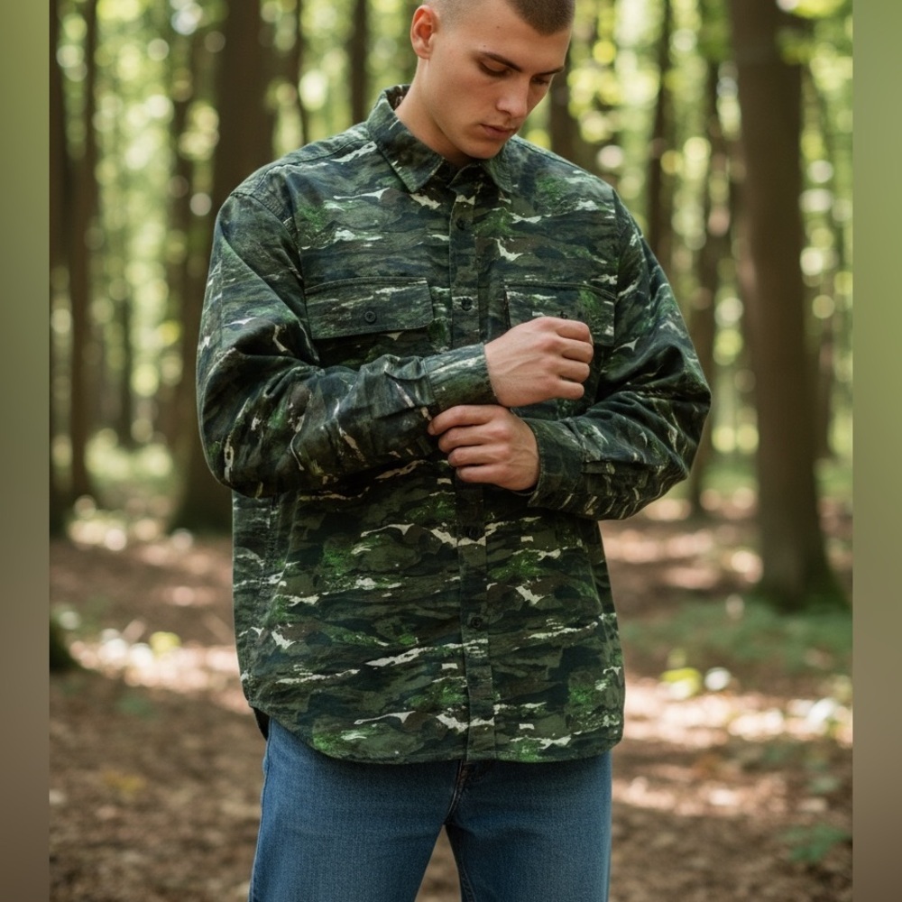 Levi's Military Army Forest Camo Soldier Paratroopers Field Hunting Shirt Large